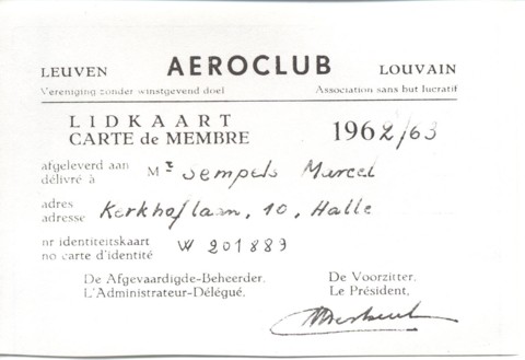 Aeroclub Leuven lidkaart van Marcel Sempels (1963)