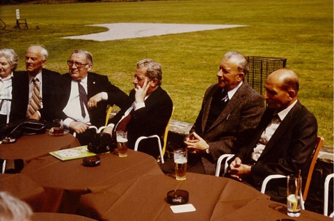 Viering 25 jaar LUAC (Zwartberg 16 juni 1984). V.l.n.r.: Miel Wolfs, Maurits Geeraerts, Pol Vandermeulen, Jan Sevenants, Marcel Sempels