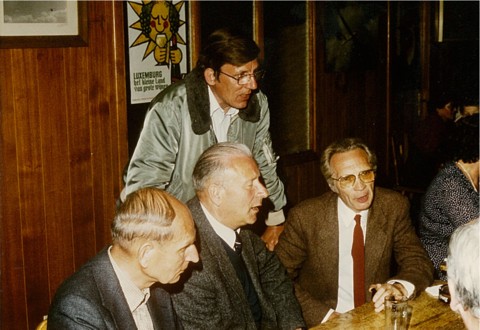Viering 25 jaar LUAC (Zwartberg 16 juni 1984). V.l.n.r.: Marcel Sempels, Jan Sevenants, Rik Verbeeck; achteraan Paul Poinet